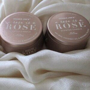 Trader Joe's Rose Scented Candle - Set of 2 - New in Rose Gold Tin NWT